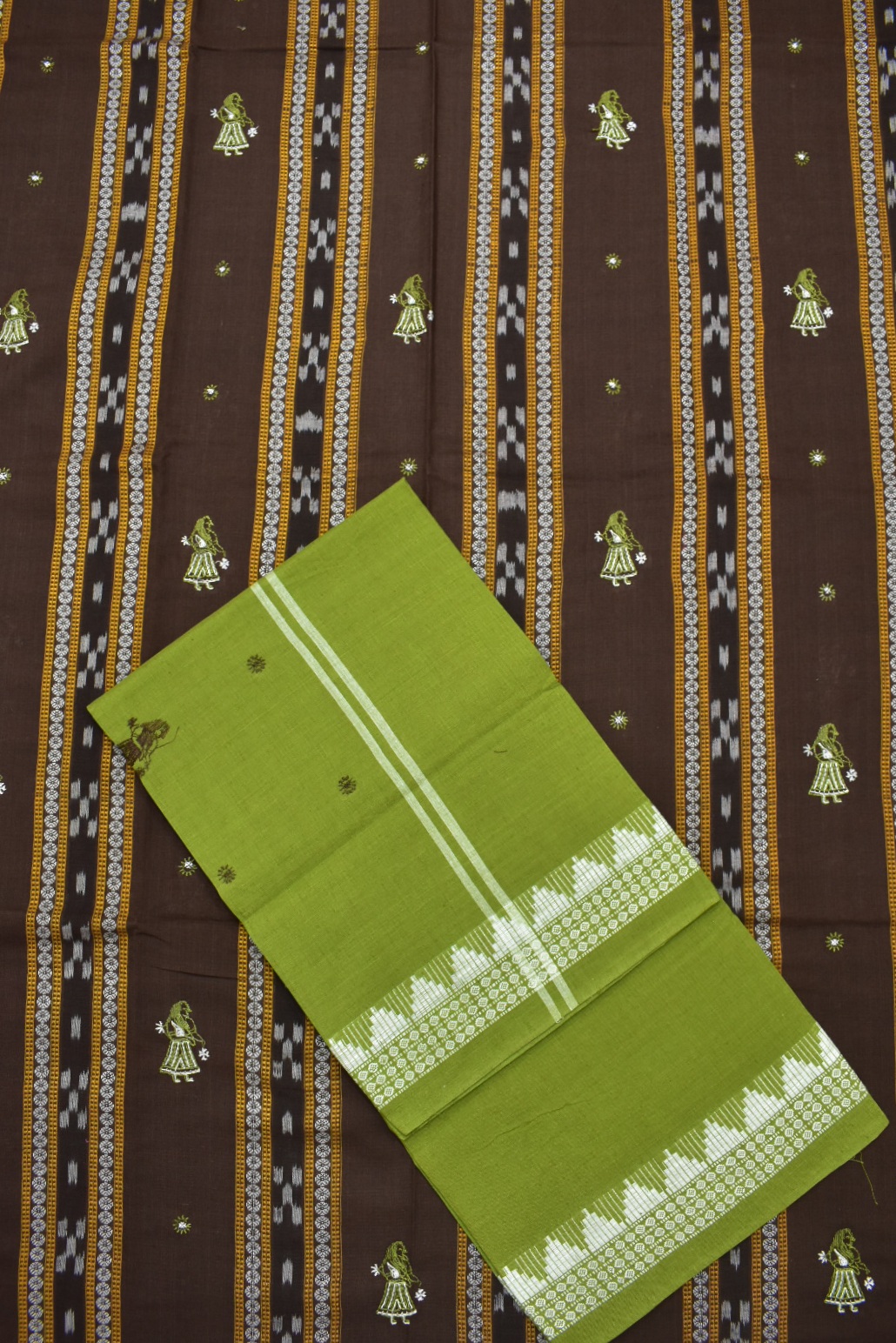 Brown Colour Sambalpuri Handloom Cotton Bomkai Dress Material - Image 3