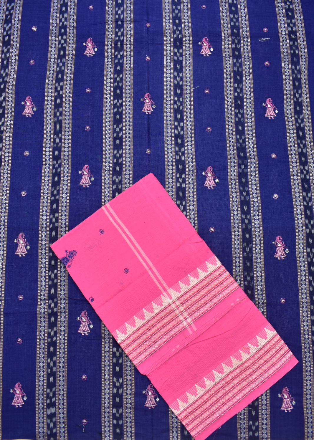 Blue Colour Sambalpuri Handloom Cotton Bomkai Dress Material - Image 3