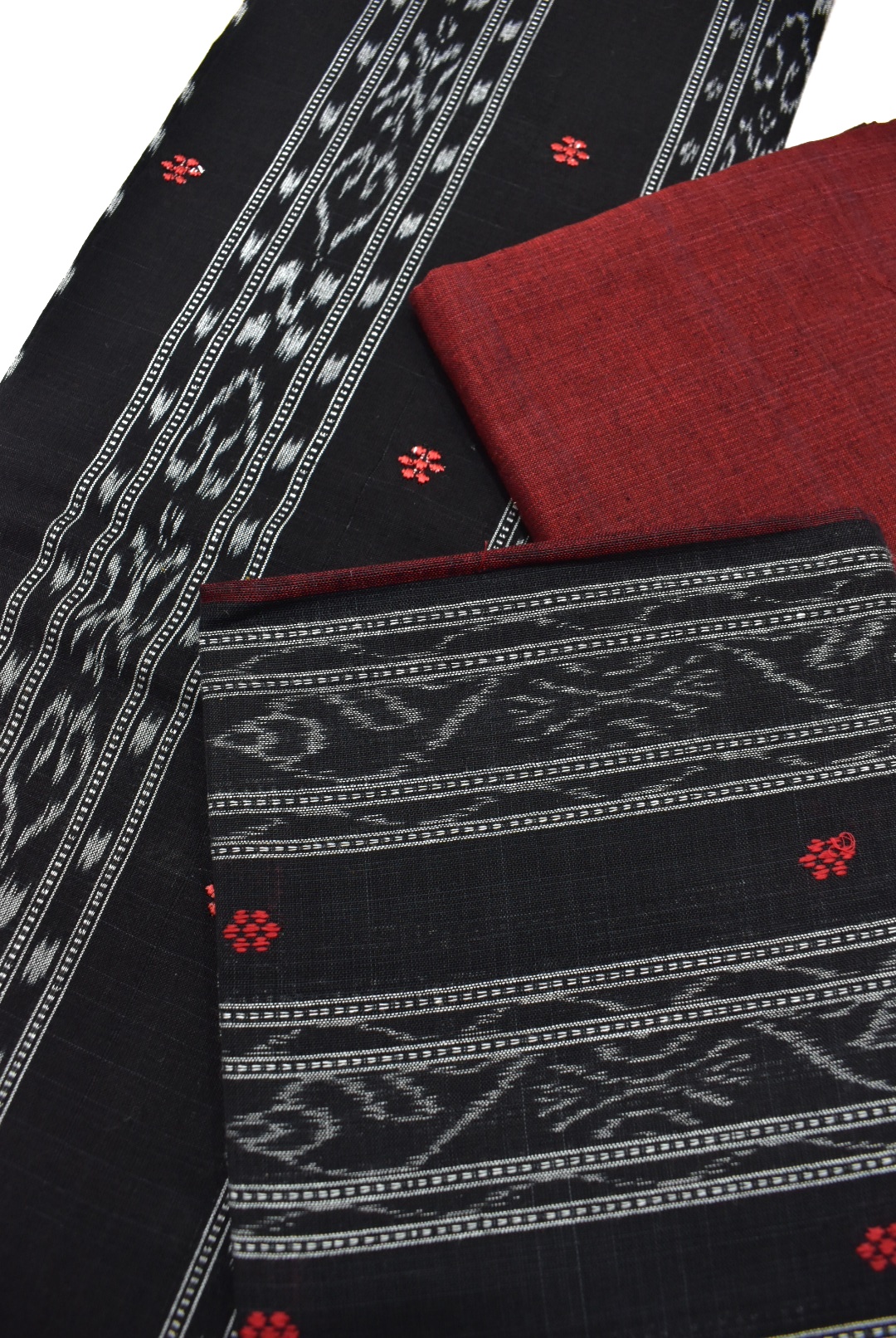 Black Colour Sambalpuri Handloom Cotton Bomkai Dress Material - Image 2