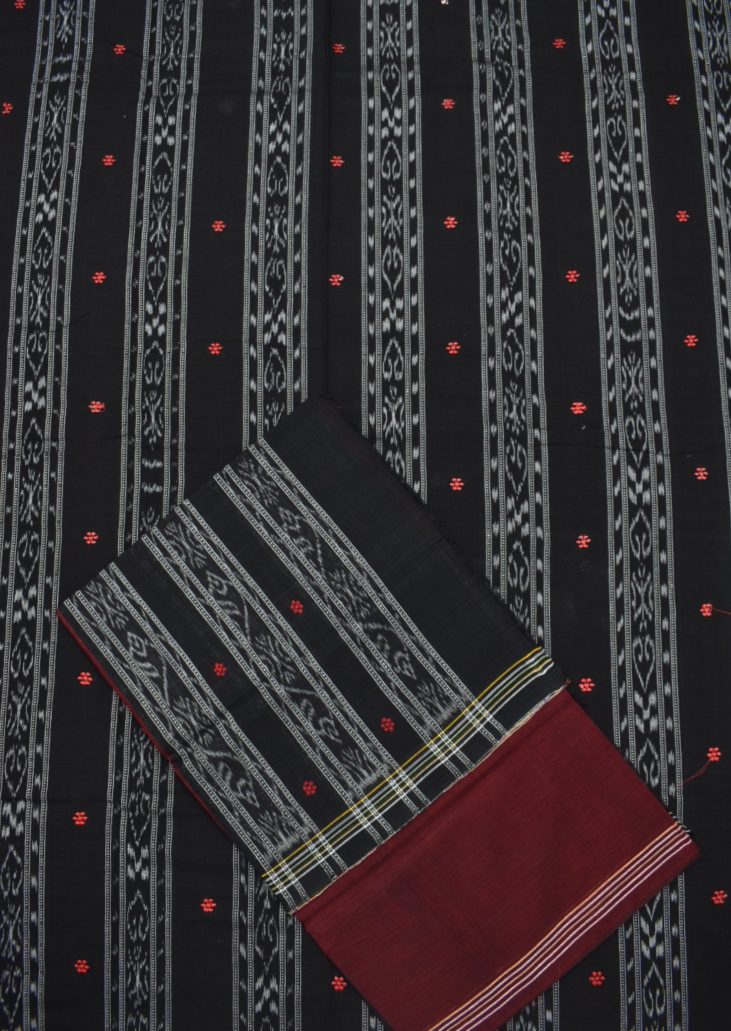 Black Colour Sambalpuri Handloom Cotton Bomkai Dress Material - Image 3