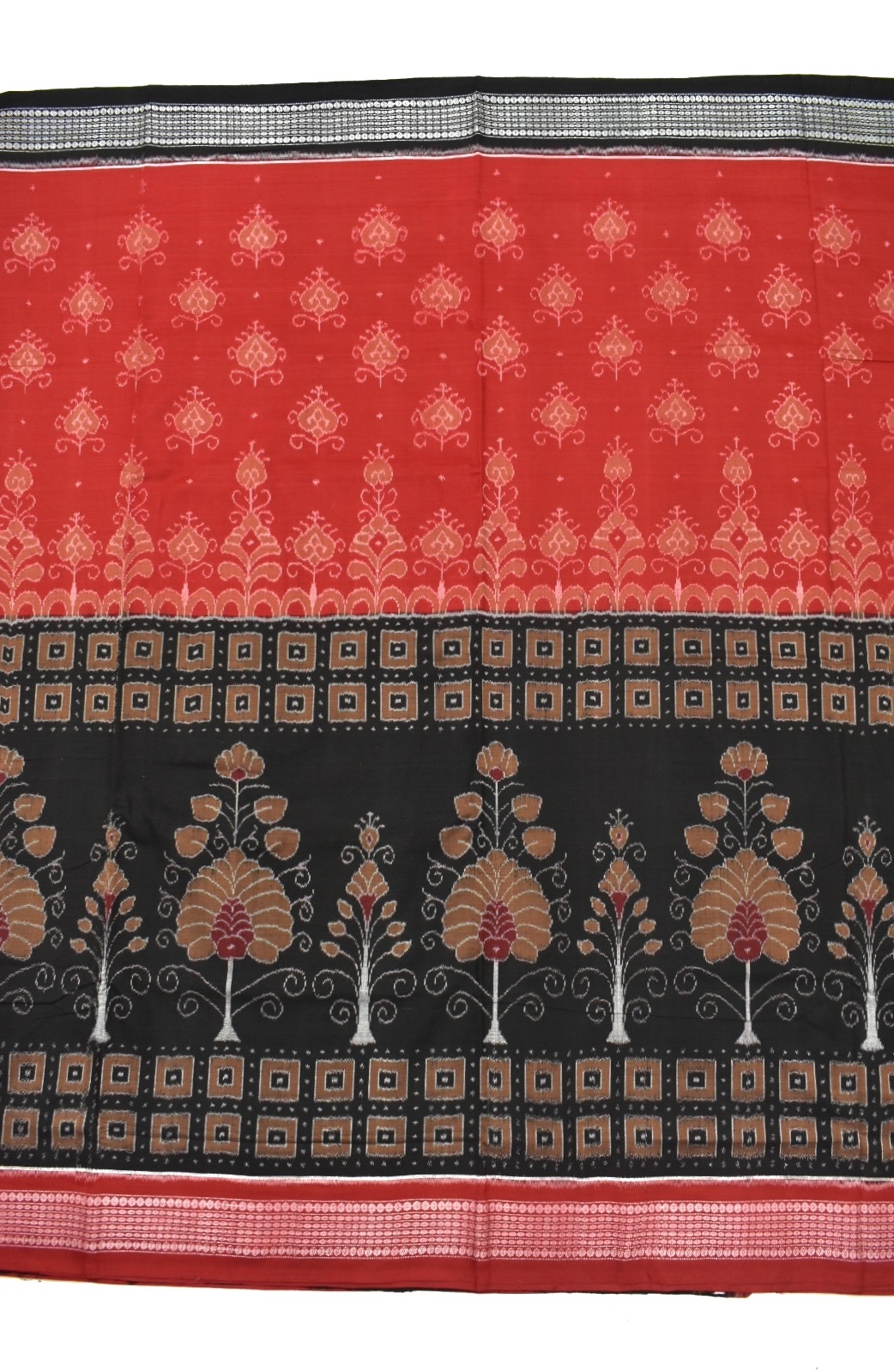 Red-black Colour Sambalpuri Handloom Cotton Bandha Saree