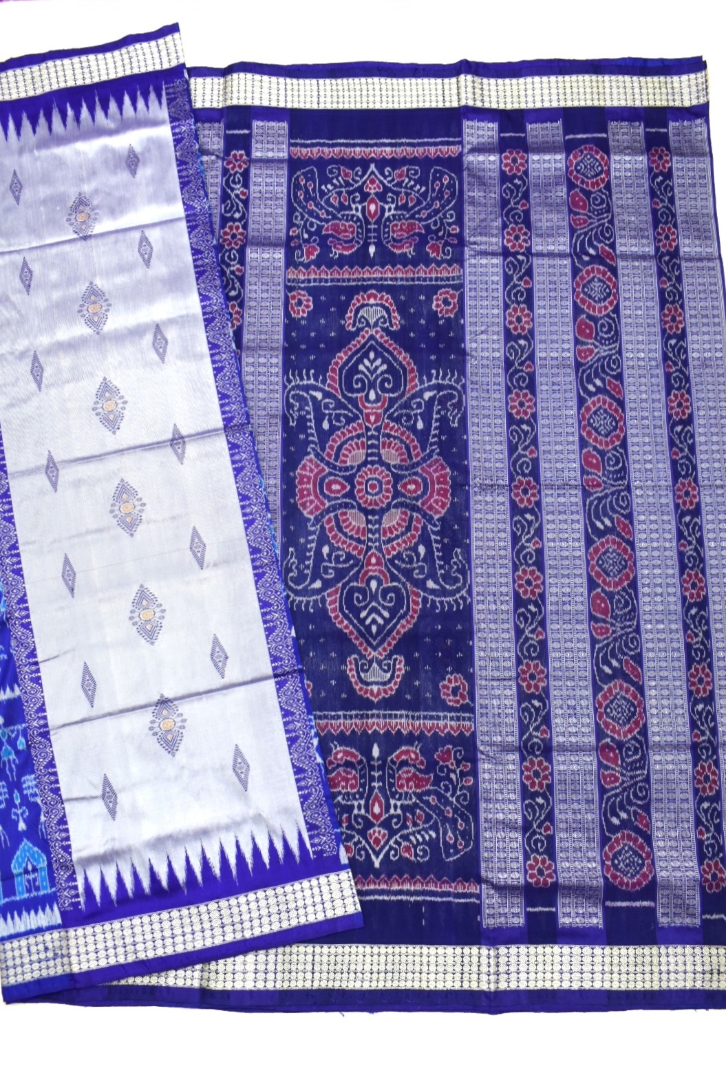 Silver-Blue Combination Sambalpuri Handloom Silk Saree - Image 5