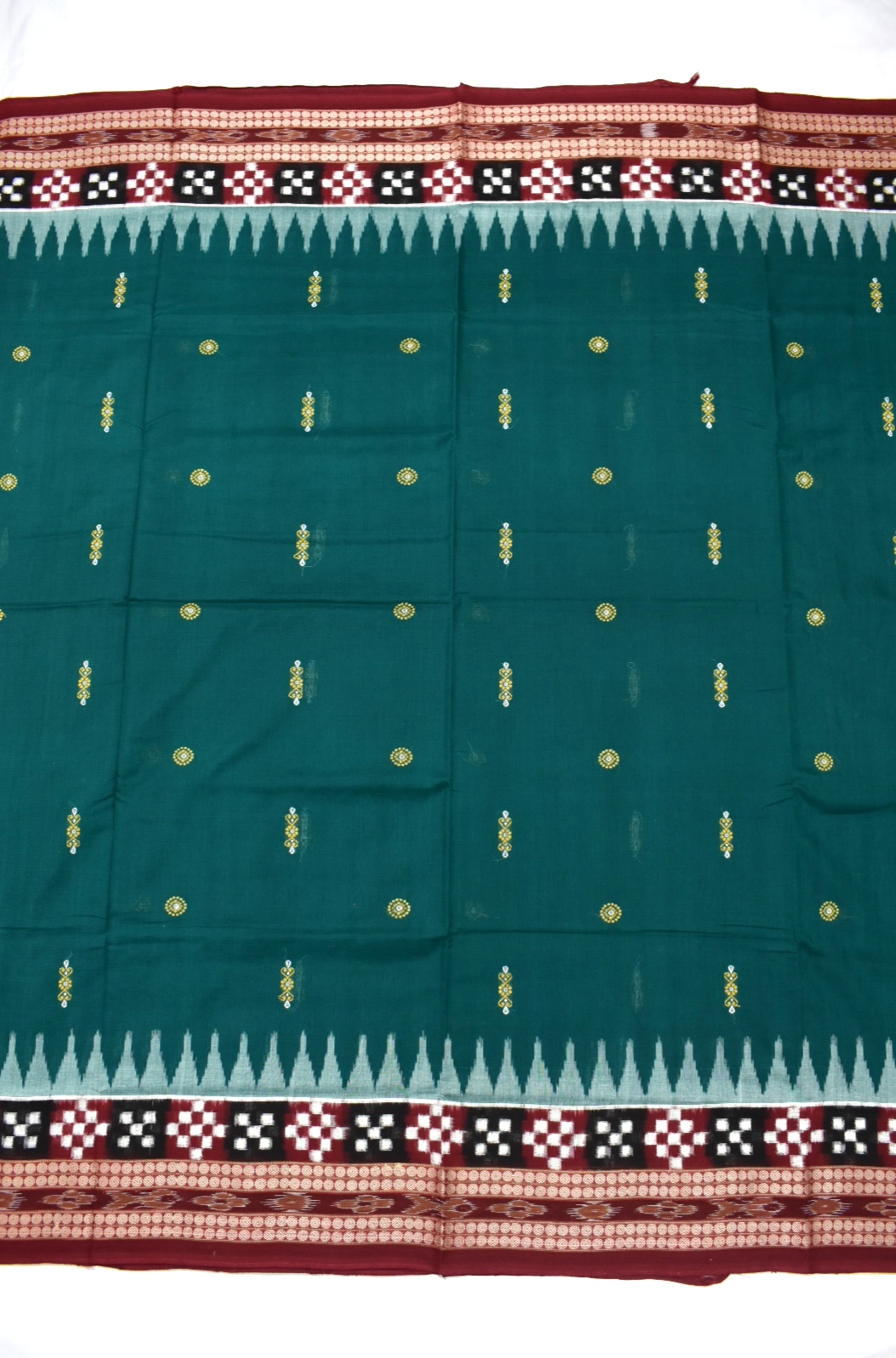 Green Colour Pasapali Design Sambalpuri Handloom Cotton Saree