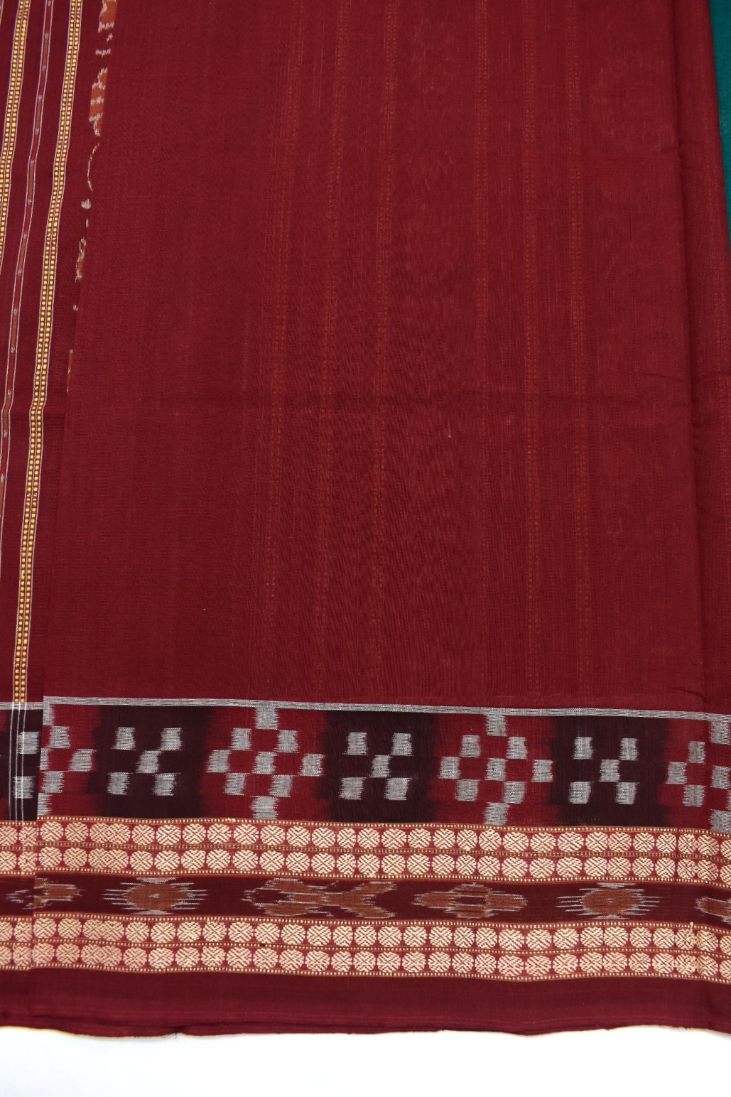 Green Colour Pasapali Design Sambalpuri Handloom Cotton Saree - Image 6