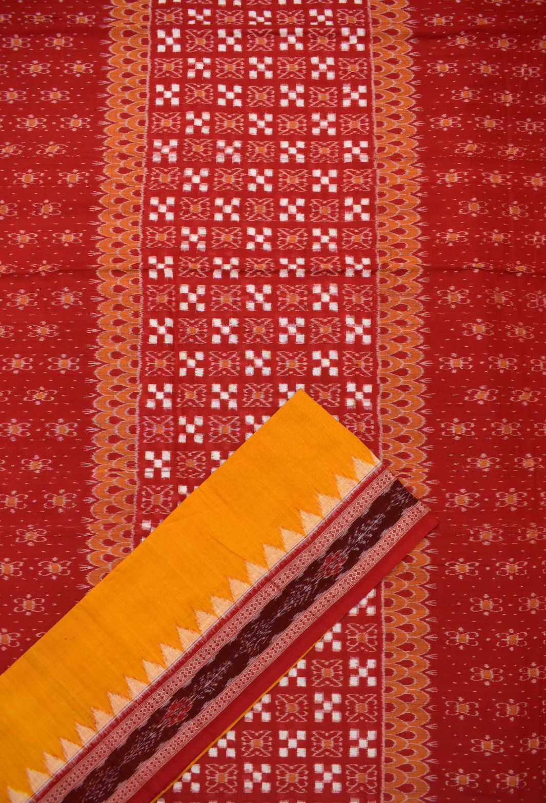 Red Colour Pasapali Design Sambalpuri Handloom Cotton Dress Material