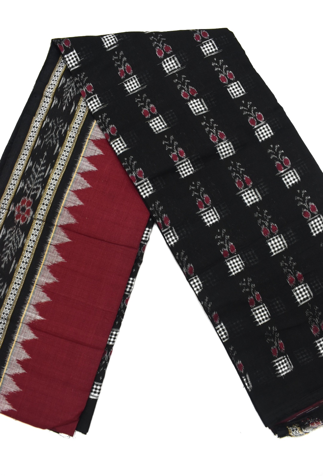 Black Colour Sambalpuri Handloom Cotton Dress Material - Image 2