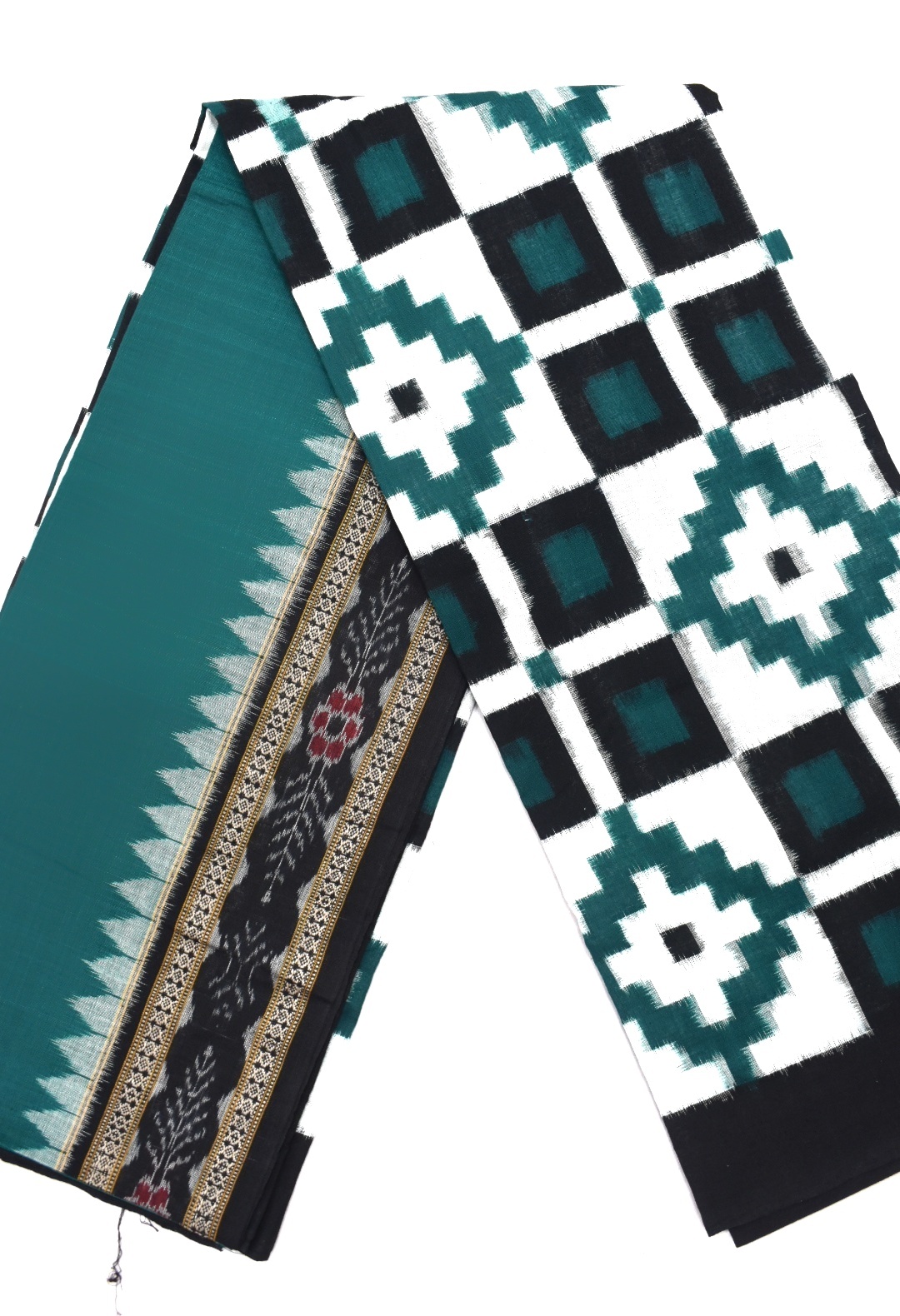 Green-White Colour Pasapali Design Sambalpuri Handloom Cotton Dress Material - Image 2