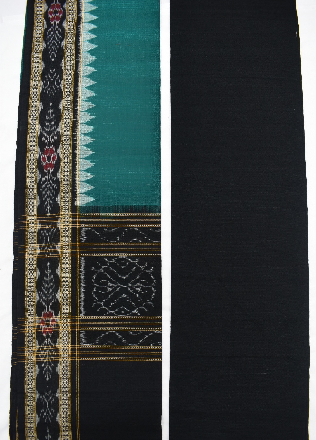 Green-White Colour Pasapali Design Sambalpuri Handloom Cotton Dress Material - Image 3