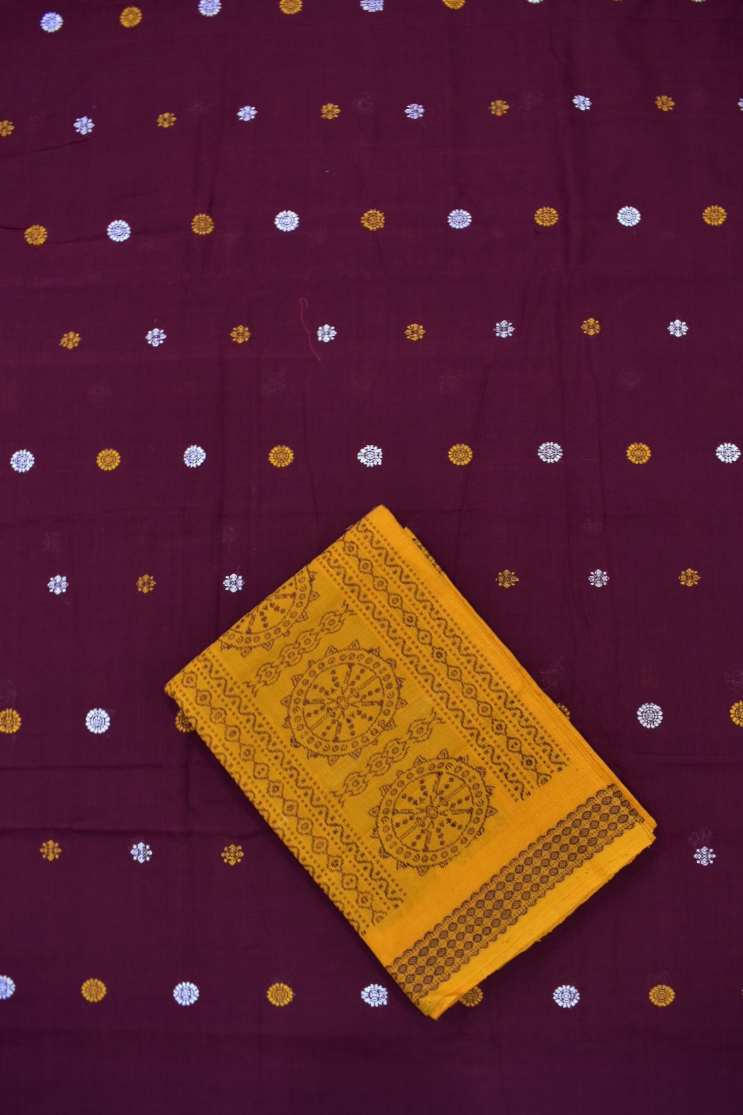 Deepmaroon Colour Sambalpuri Handloom Cotton Bomkai Dress Material - Image 3