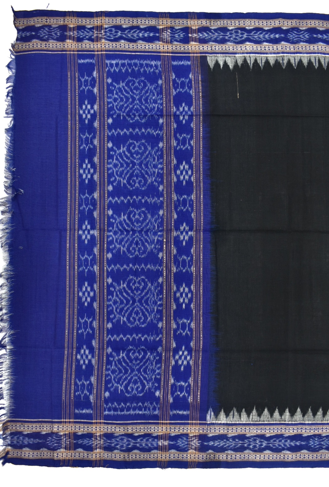 Black-Blue Combination Sambalpuri Handloom Cotton Dupatta - Image 3