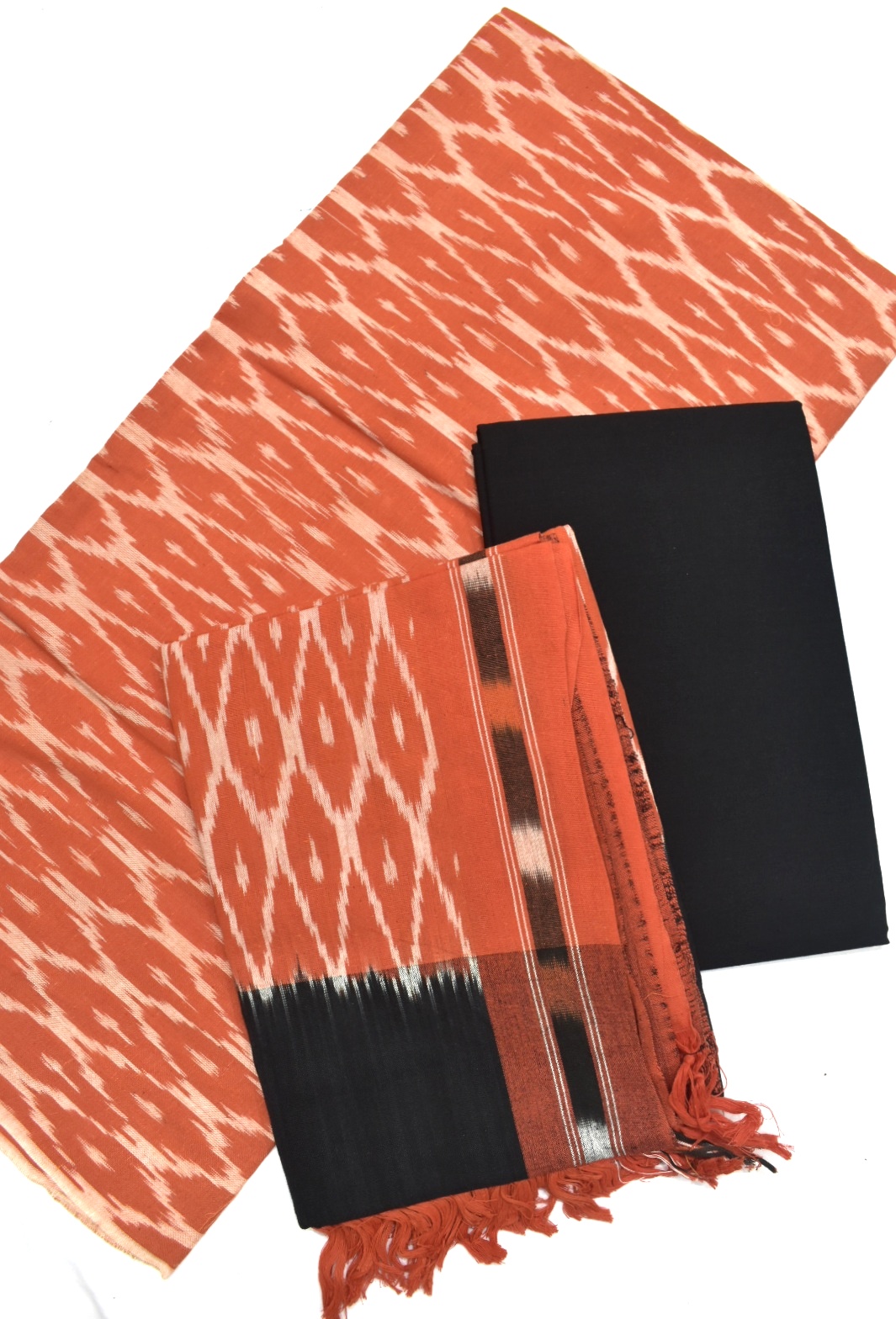 Orange Colour Pochampally Handloom Cotton Dress Material
