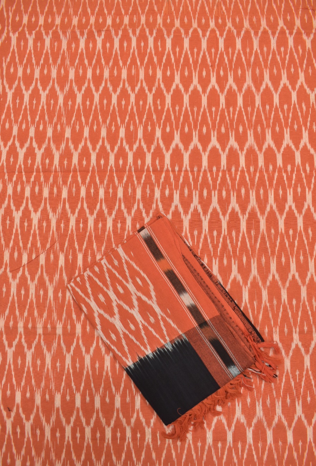 Orange Colour Pochampally Handloom Cotton Dress Material - Image 2