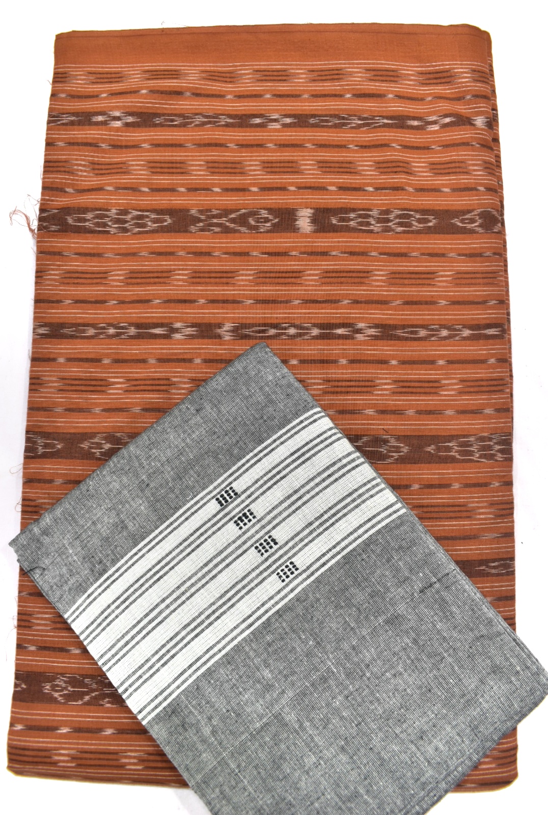 Rust Colour Sambalpuri Handloom Cotton Dress Material - Image 3
