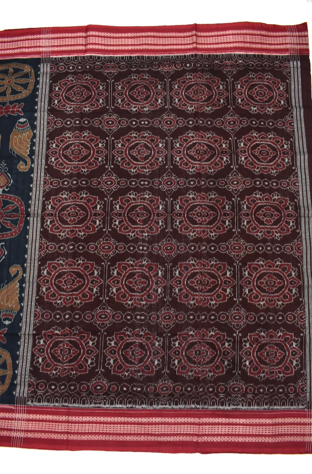 BottleGreen Colour Sambalpuri Handloom Cotton Bandha Saree - Image 2