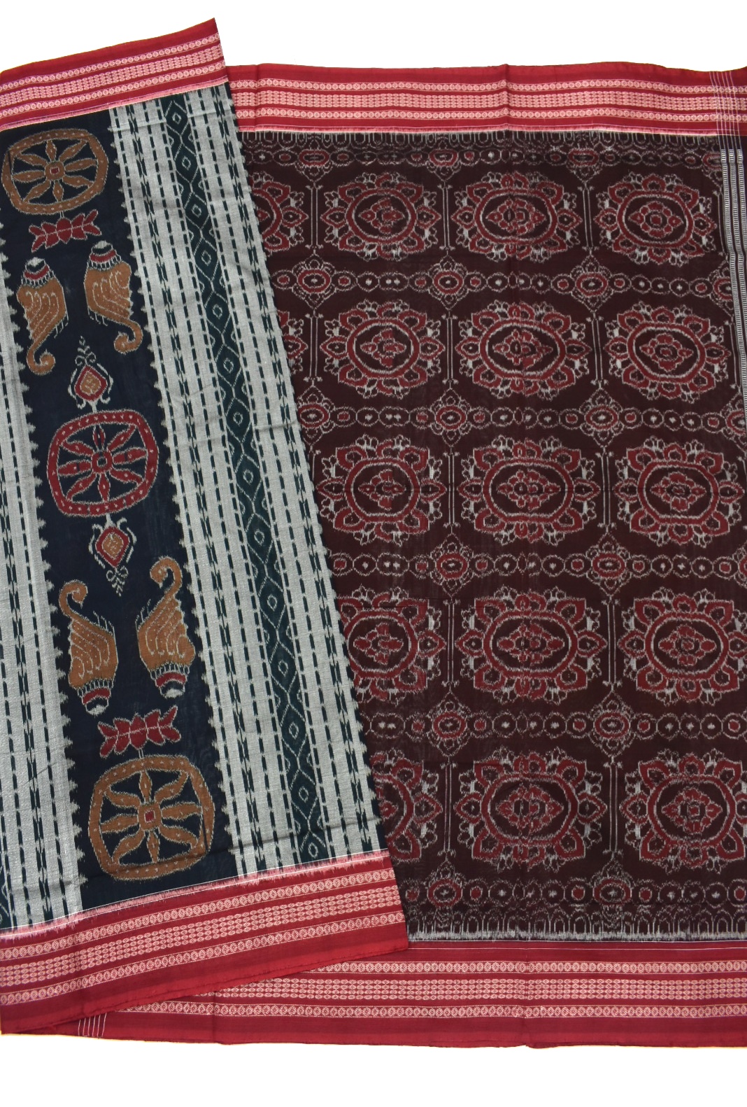 BottleGreen Colour Sambalpuri Handloom Cotton Bandha Saree - Image 5