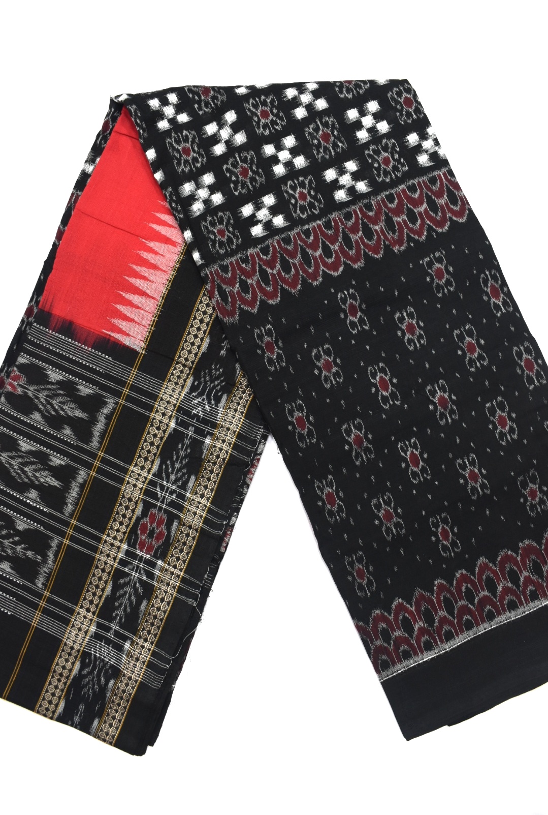 Black Colour Pasapali Design Sambalpuri Handloom Cotton Dress Material - Image 2