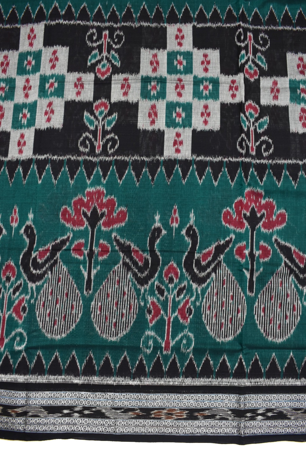 Green Colour Sambalpuri Handloom Cotton Bandha Saree - Image 4
