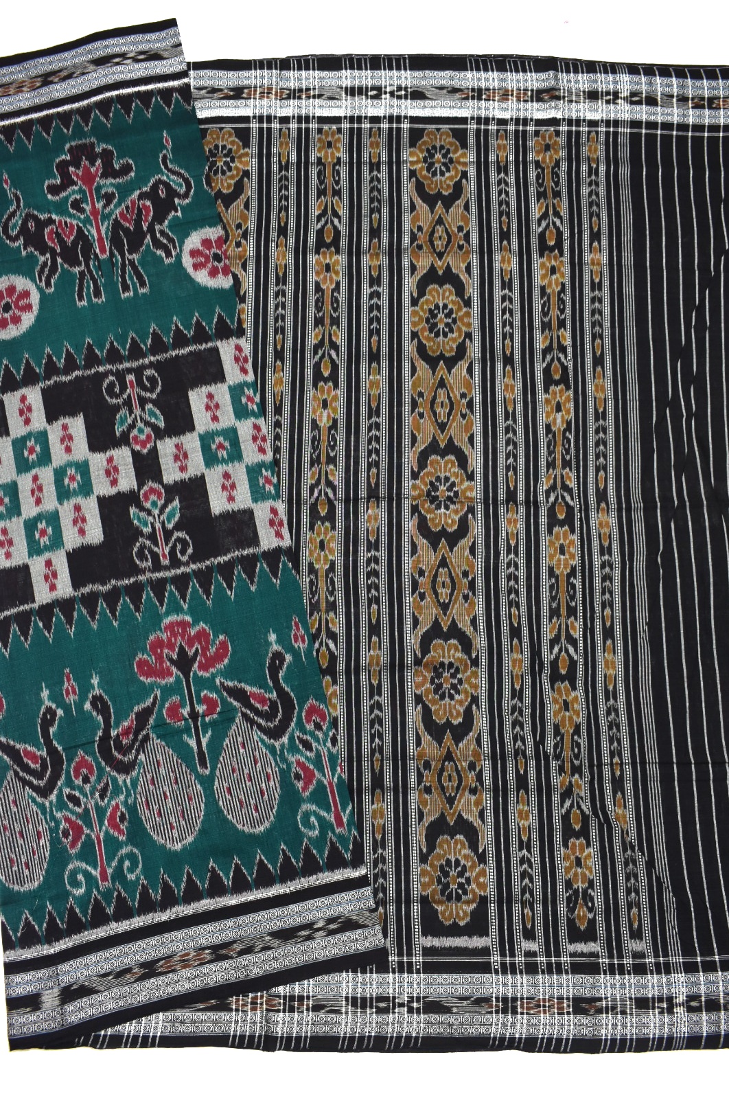 Green Colour Sambalpuri Handloom Cotton Bandha Saree - Image 5