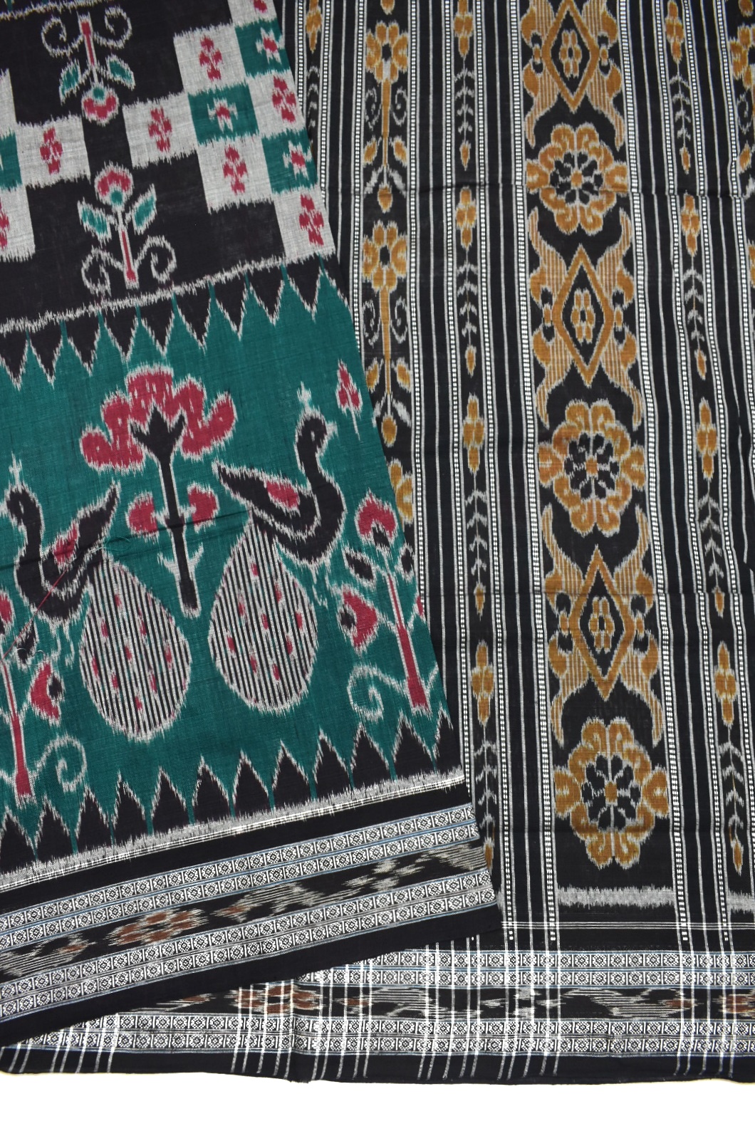 Green Colour Sambalpuri Handloom Cotton Bandha Saree - Image 3