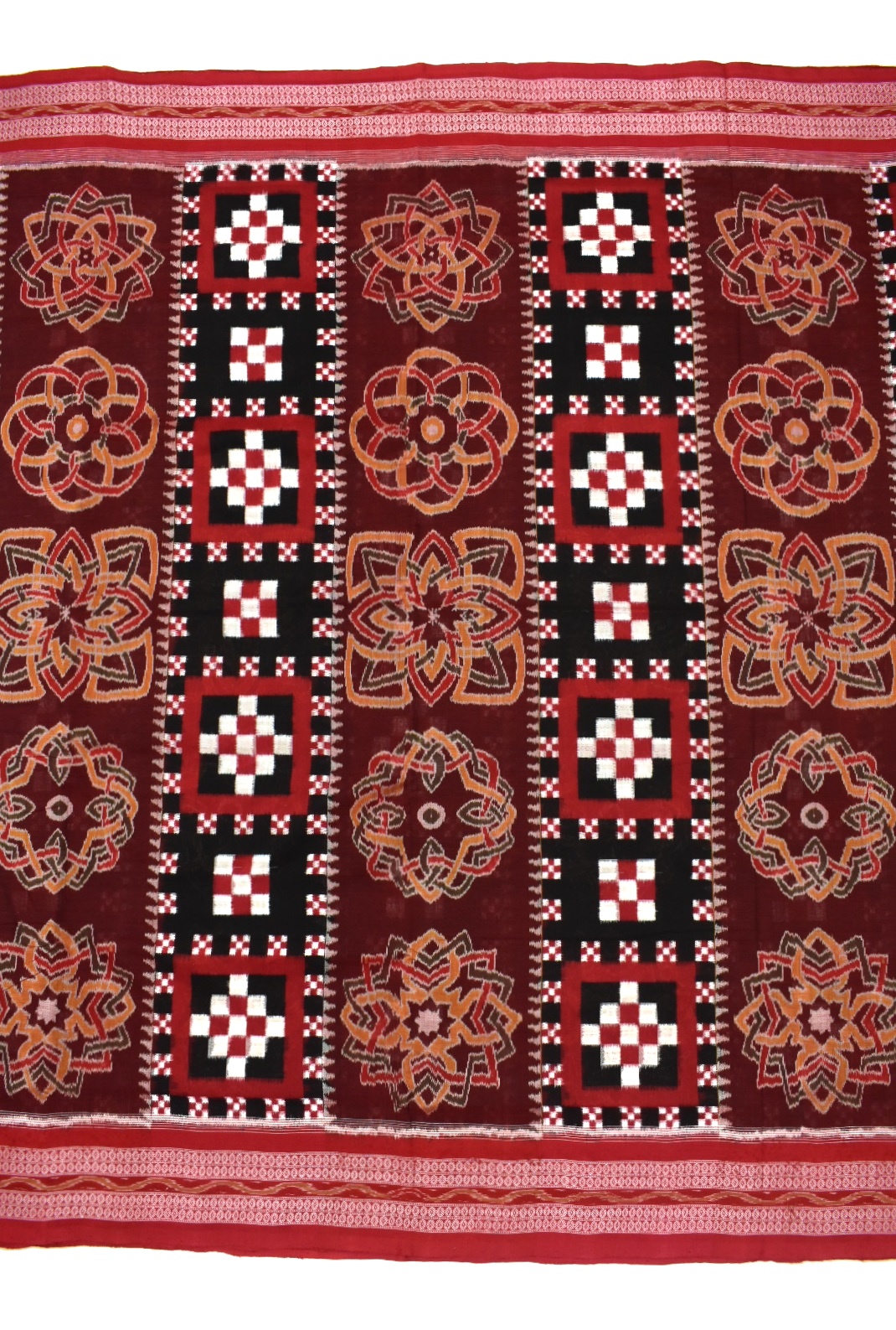 Maroon-Black Combination Pasapali Design Sambalpuri Handloom Cotton Saree