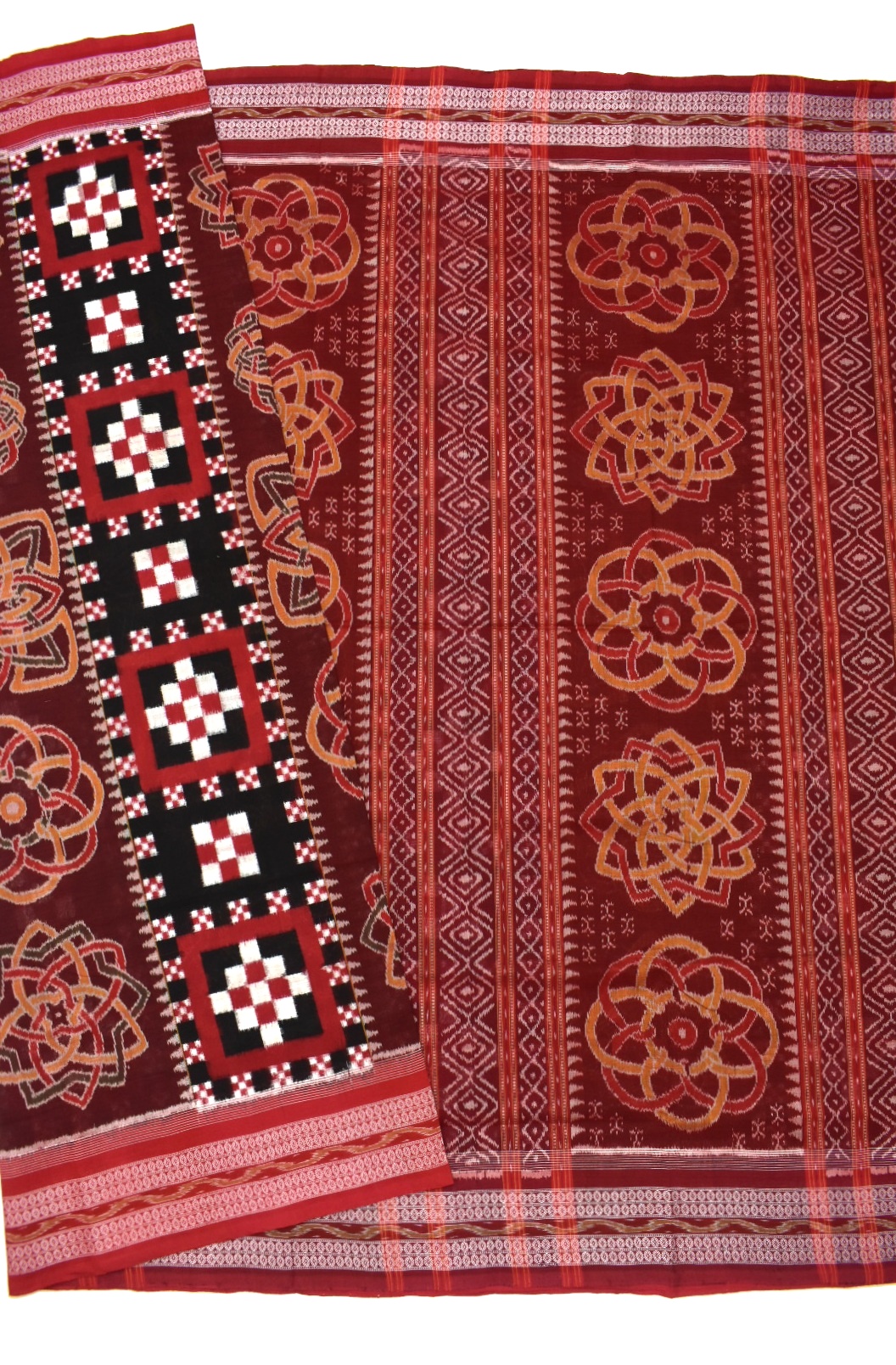 Maroon-Black Combination Pasapali Design Sambalpuri Handloom Cotton Saree - Image 5