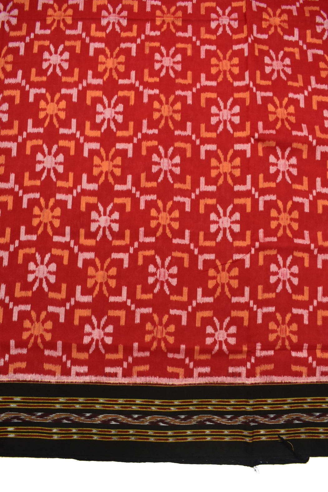 Red Colour Sambalpuri Handloom Cotton Bandha Saree - Image 4