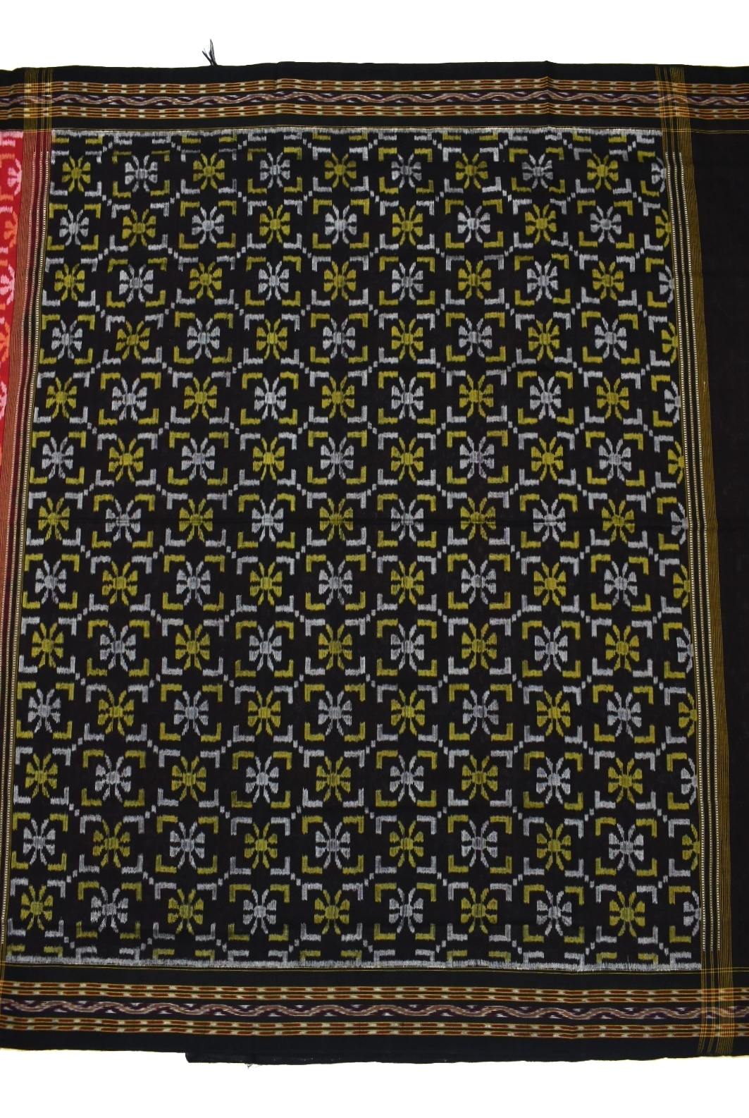 Red Colour Sambalpuri Handloom Cotton Bandha Saree - Image 2