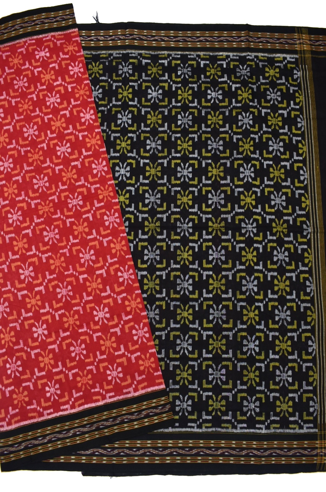 Red Colour Sambalpuri Handloom Cotton Bandha Saree - Image 5