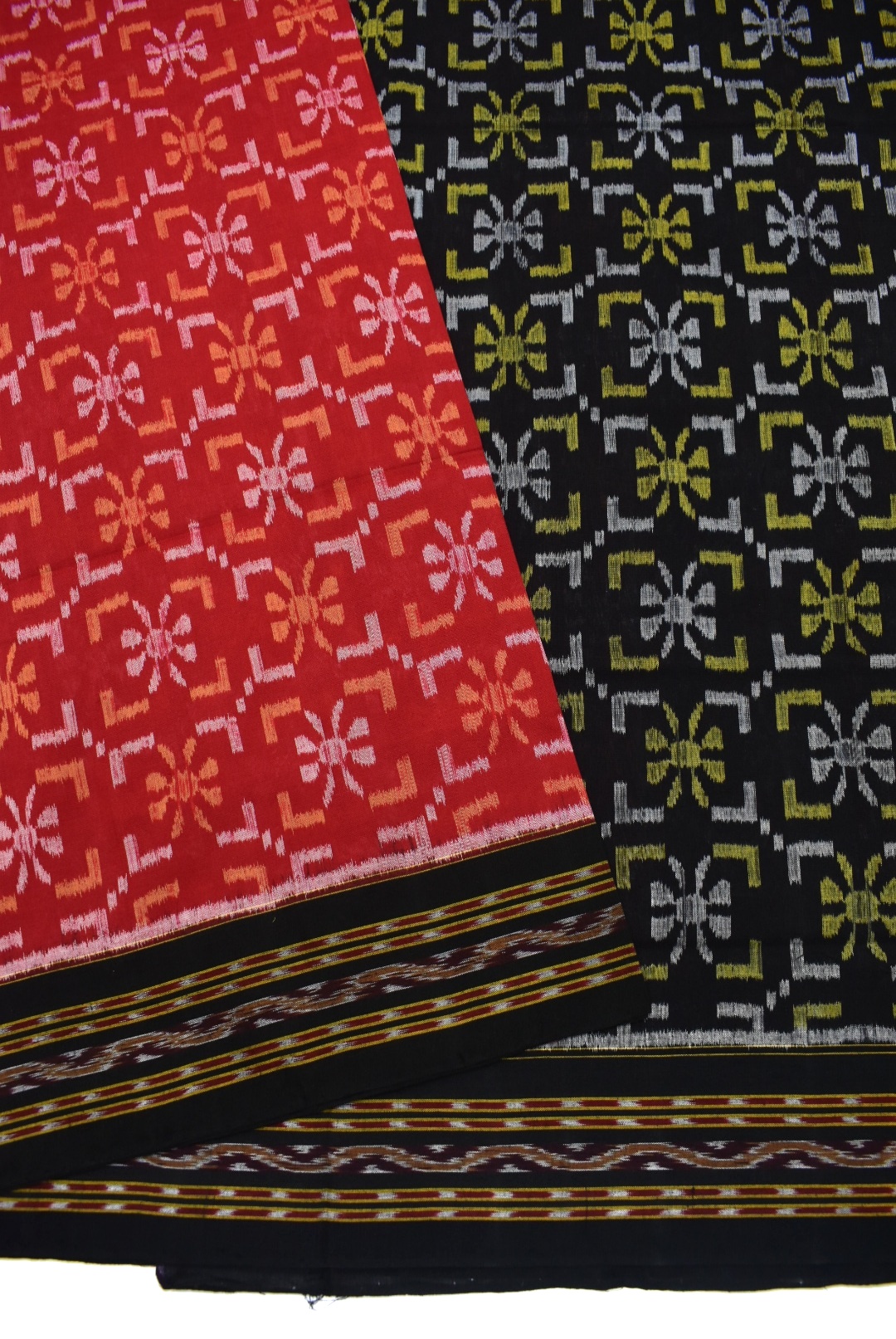 Red Colour Sambalpuri Handloom Cotton Bandha Saree - Image 3