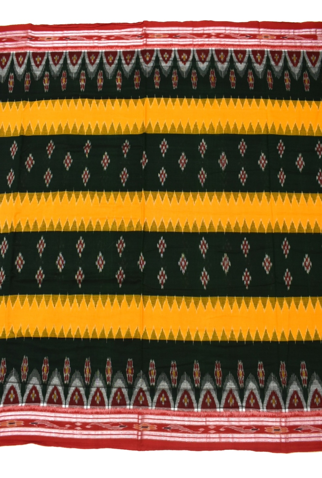 Green-Yellow Sambalpuri Handloom Cotton Bandha Saree