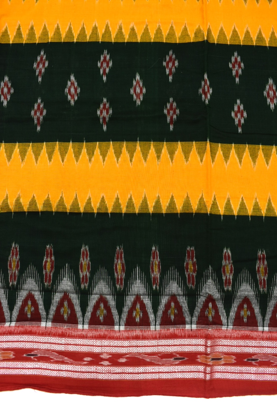 Green-Yellow Sambalpuri Handloom Cotton Bandha Saree - Image 4