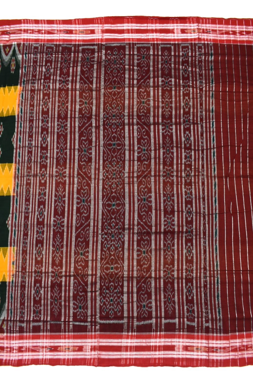Green-Yellow Sambalpuri Handloom Cotton Bandha Saree - Image 2