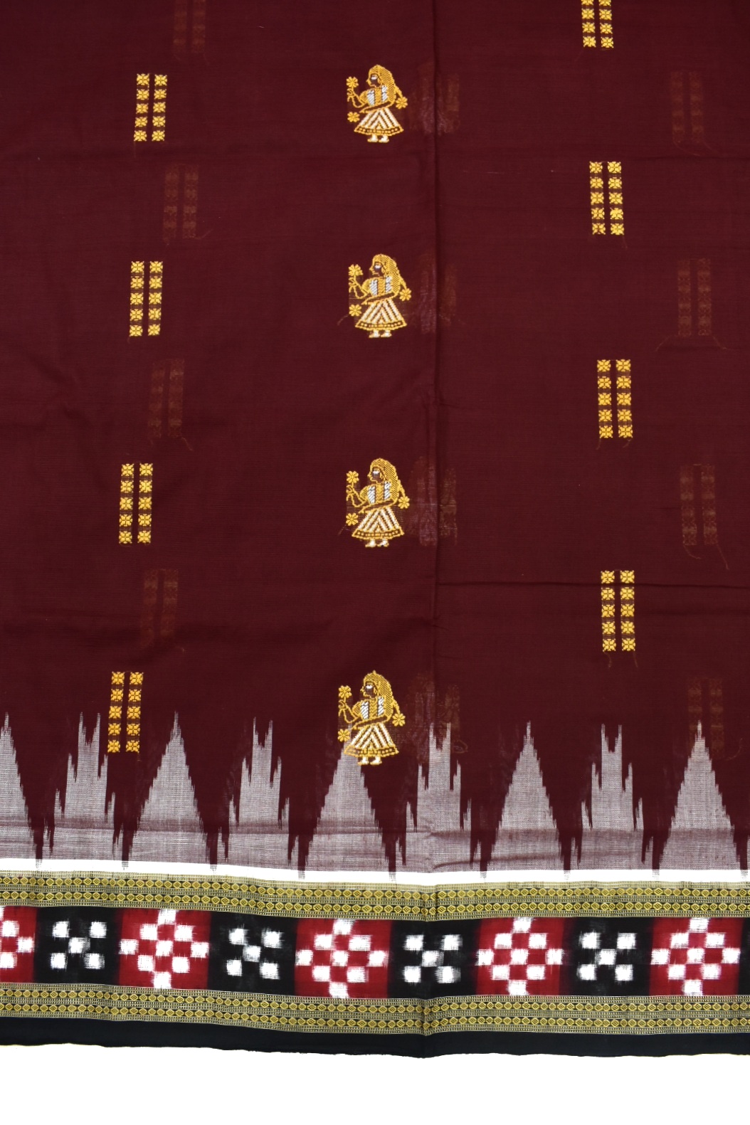 Maroon Colour Pasapali Border Sambalpuri Handloom Cotton Bomkai Saree - Image 4