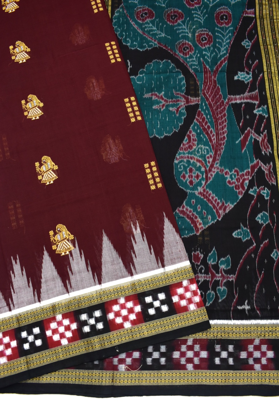 Maroon Colour Pasapali Border Sambalpuri Handloom Cotton Bomkai Saree - Image 3