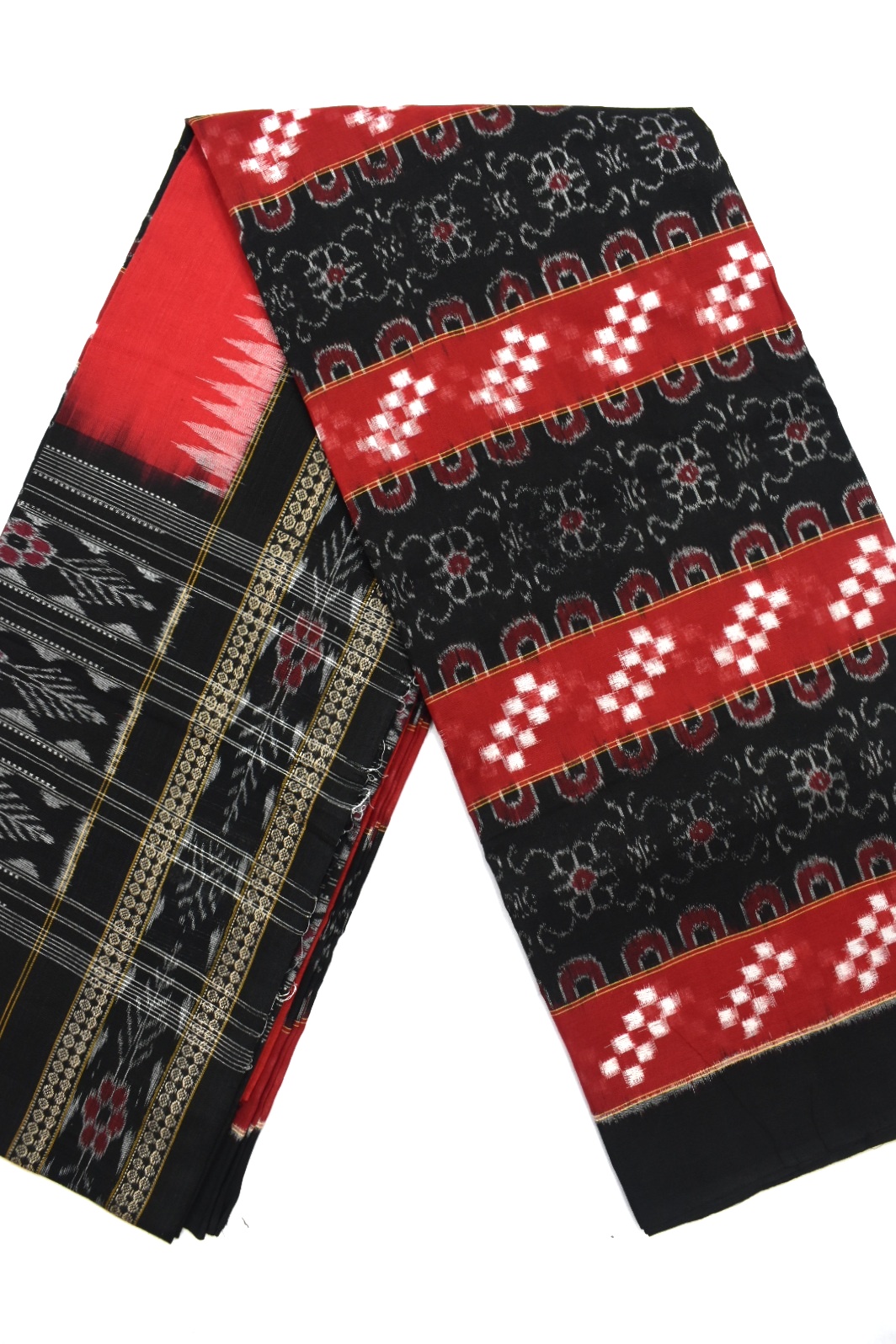 Red-Black Pasapali Design Sambalpuri Handloom Cotton Dress Material - Image 2