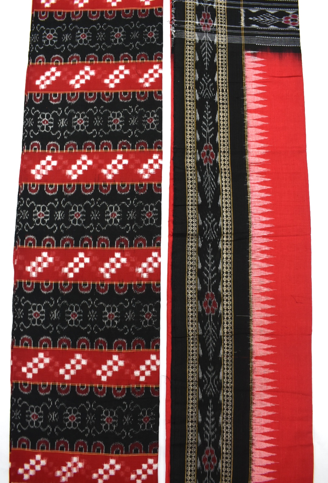Red-Black Pasapali Design Sambalpuri Handloom Cotton Dress Material - Image 3