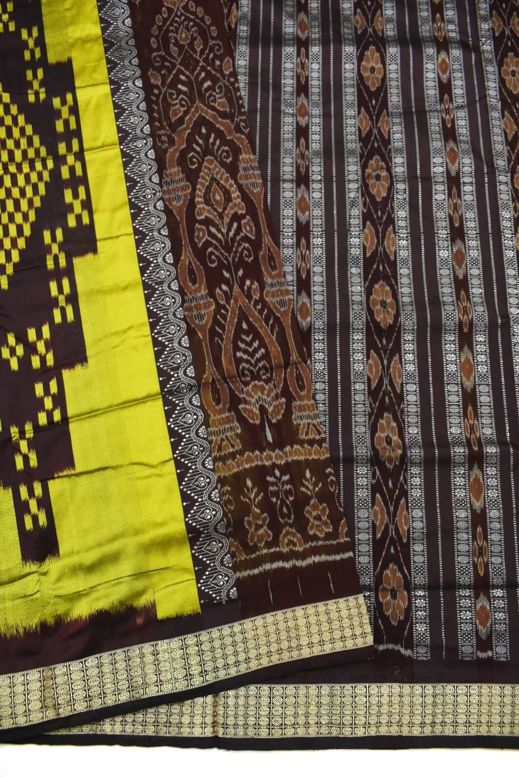 Lemon Colour Sambalpuri Handloom Bomkai Silk Saree - Image 3