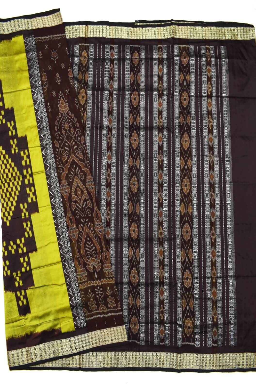 Lemon Colour Sambalpuri Handloom Bomkai Silk Saree - Image 5