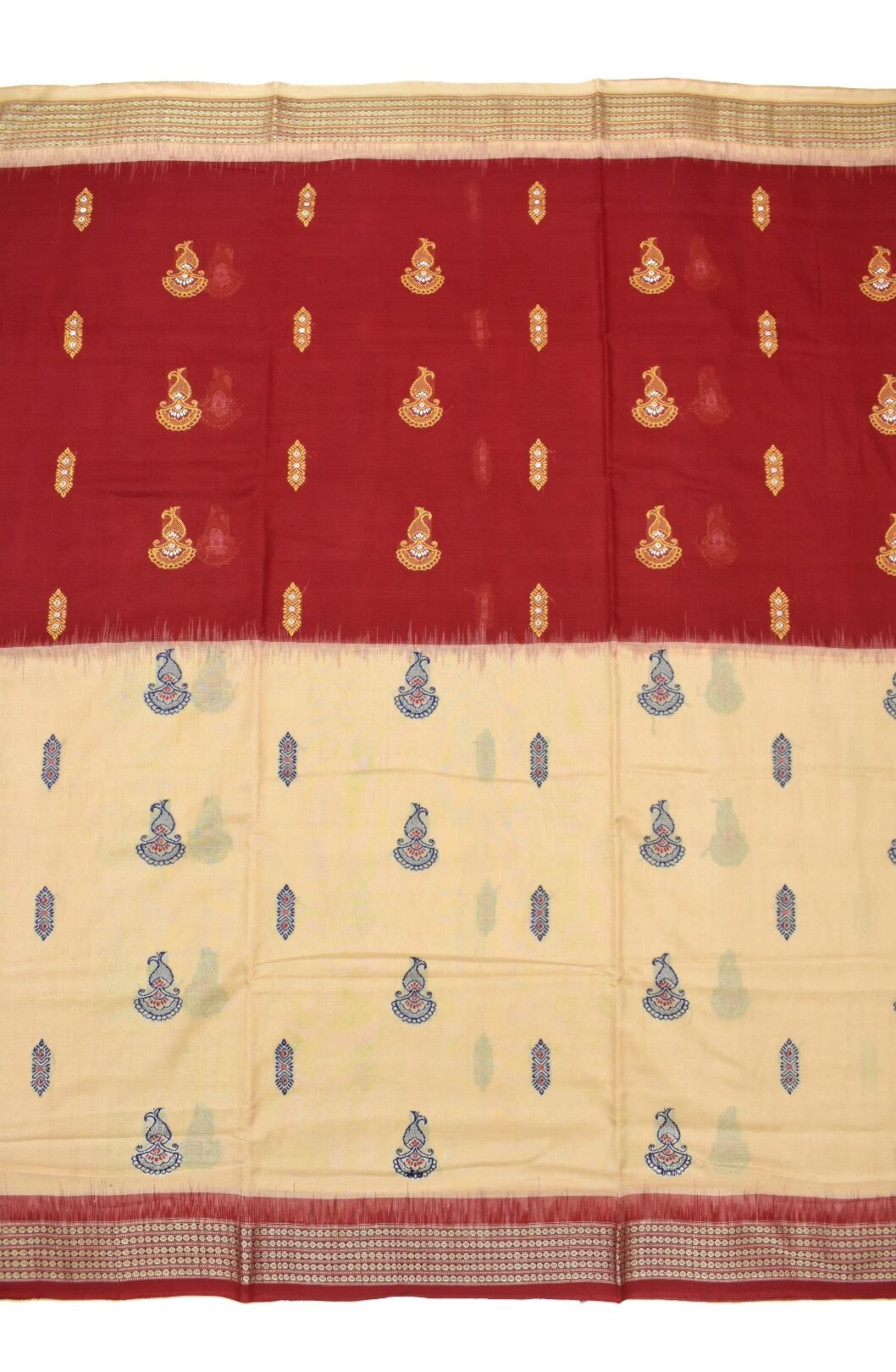 Rust-Cream Colour Sambalpuri Handloom cotton Bomkai Saree