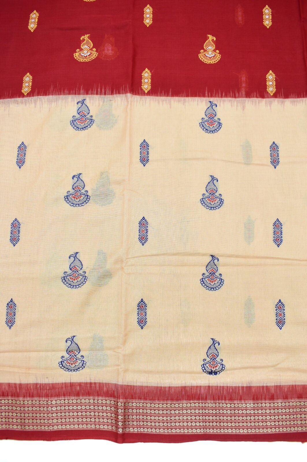 Rust-Cream Colour Sambalpuri Handloom cotton Bomkai Saree - Image 4