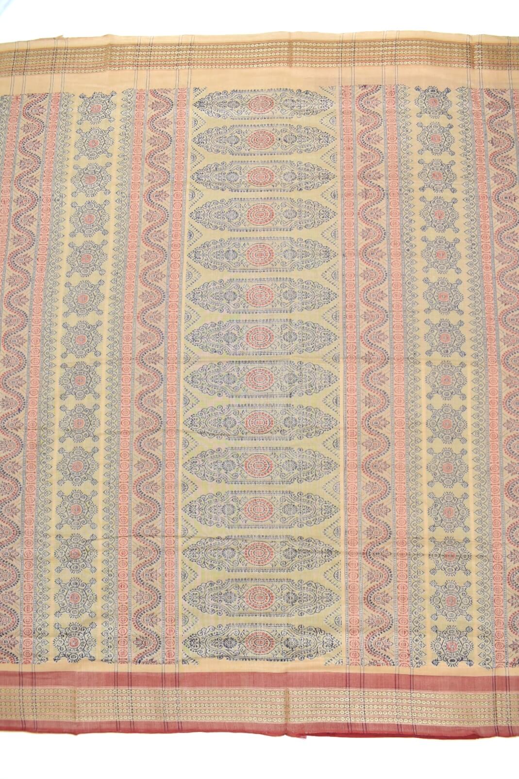Rust-Cream Colour Sambalpuri Handloom cotton Bomkai Saree - Image 2
