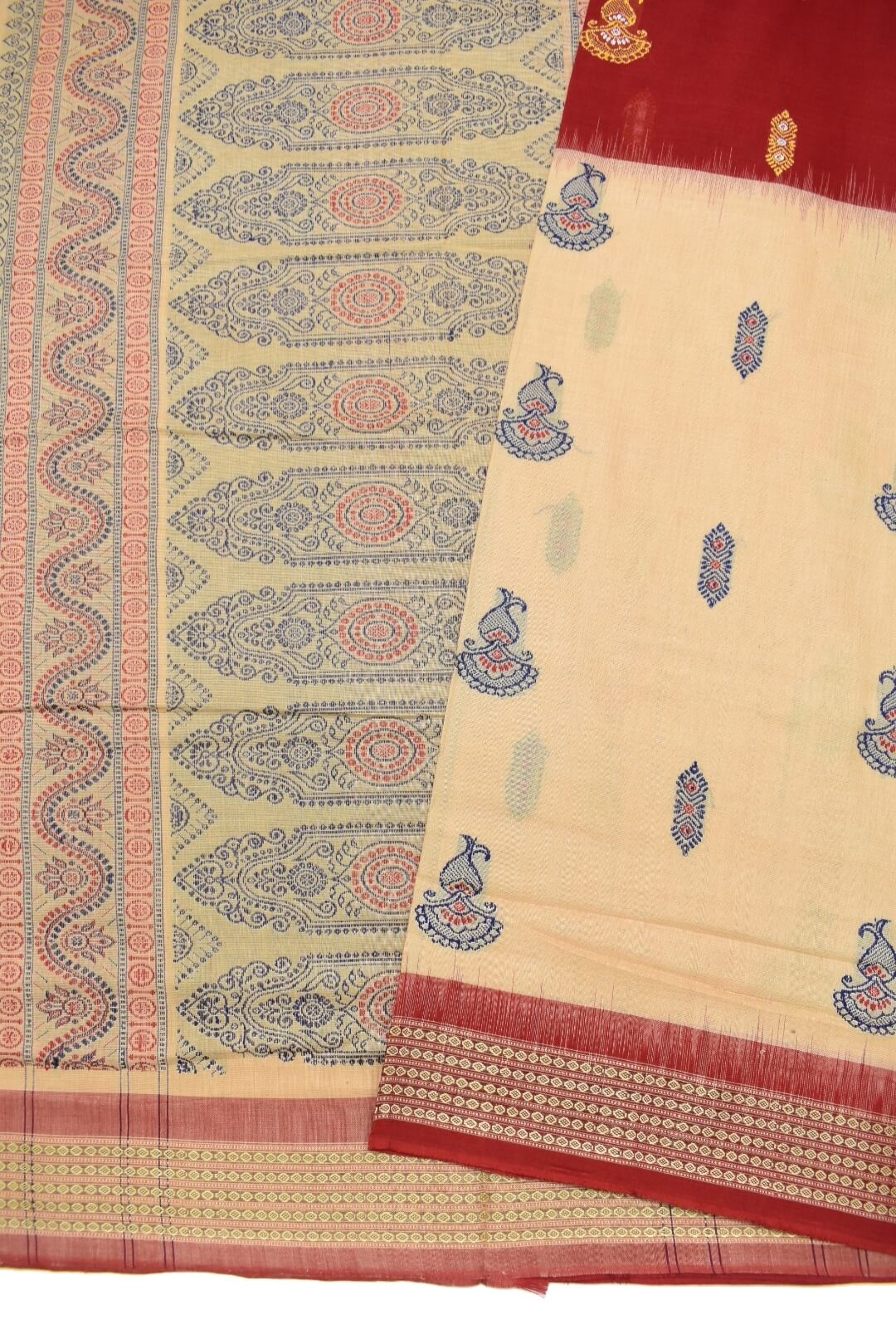 Rust-Cream Colour Sambalpuri Handloom cotton Bomkai Saree - Image 3