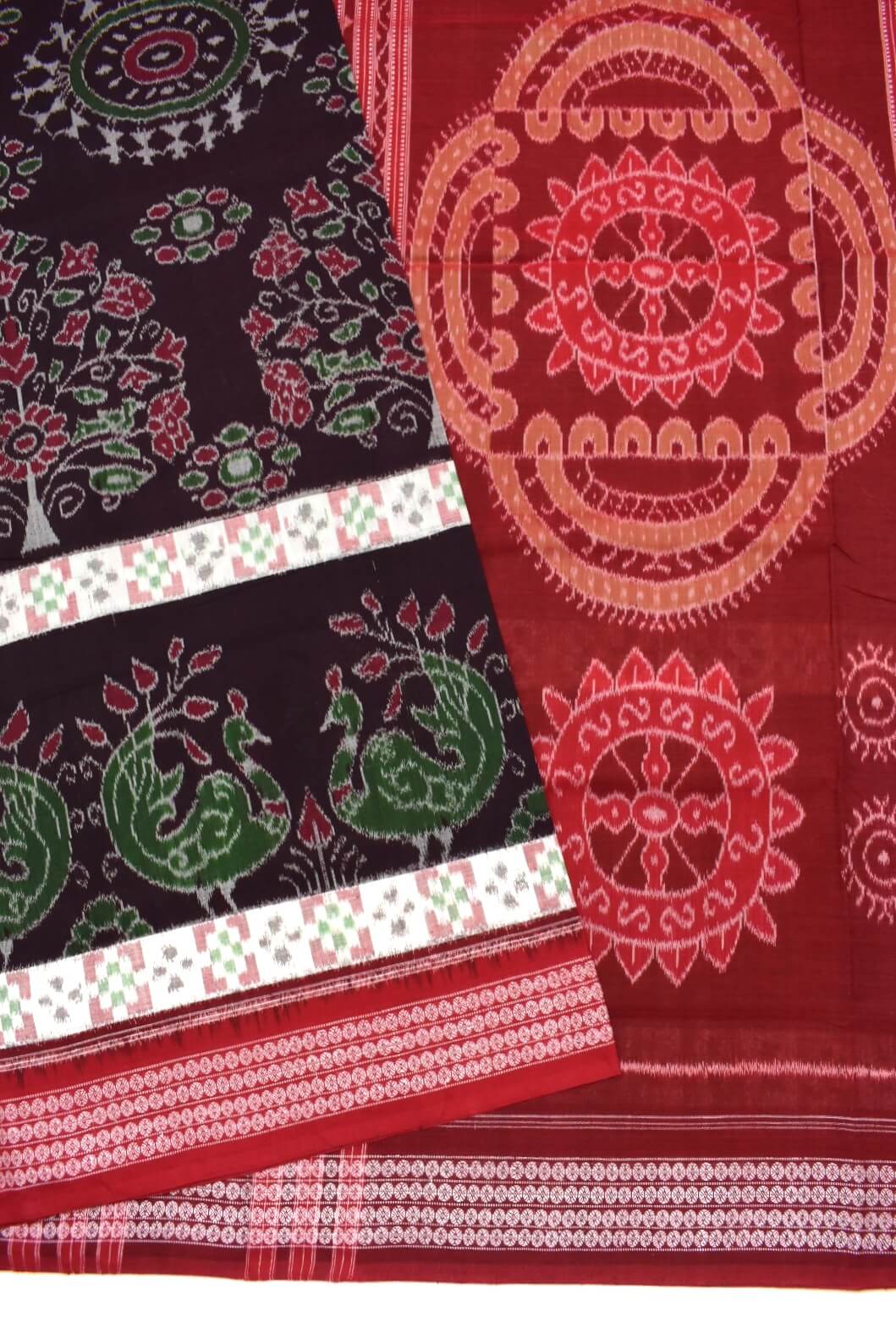 Black Colour Sambalpuri Handloom Cotton Bandha Saree - Image 3