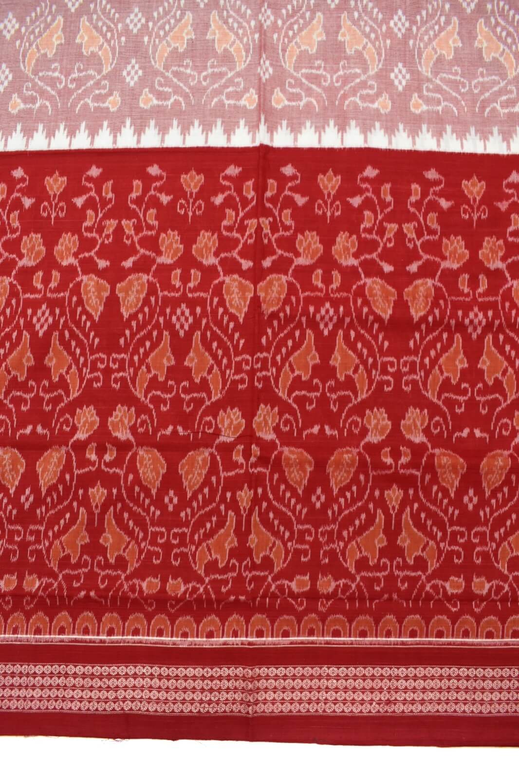 Red Colour Sambalpuri Handloom Cotton Bandha Saree - Image 4