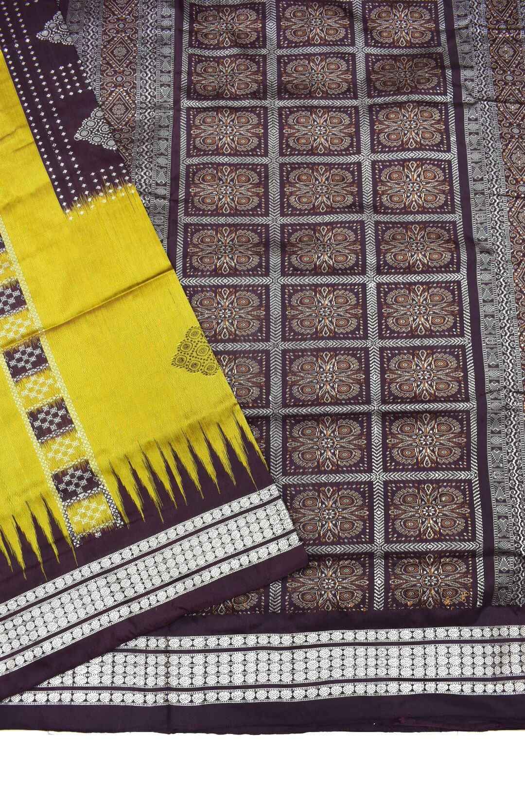 Goldenyellow Colour Sambalpuri Handloom Bomkai Silk Saree - Image 3