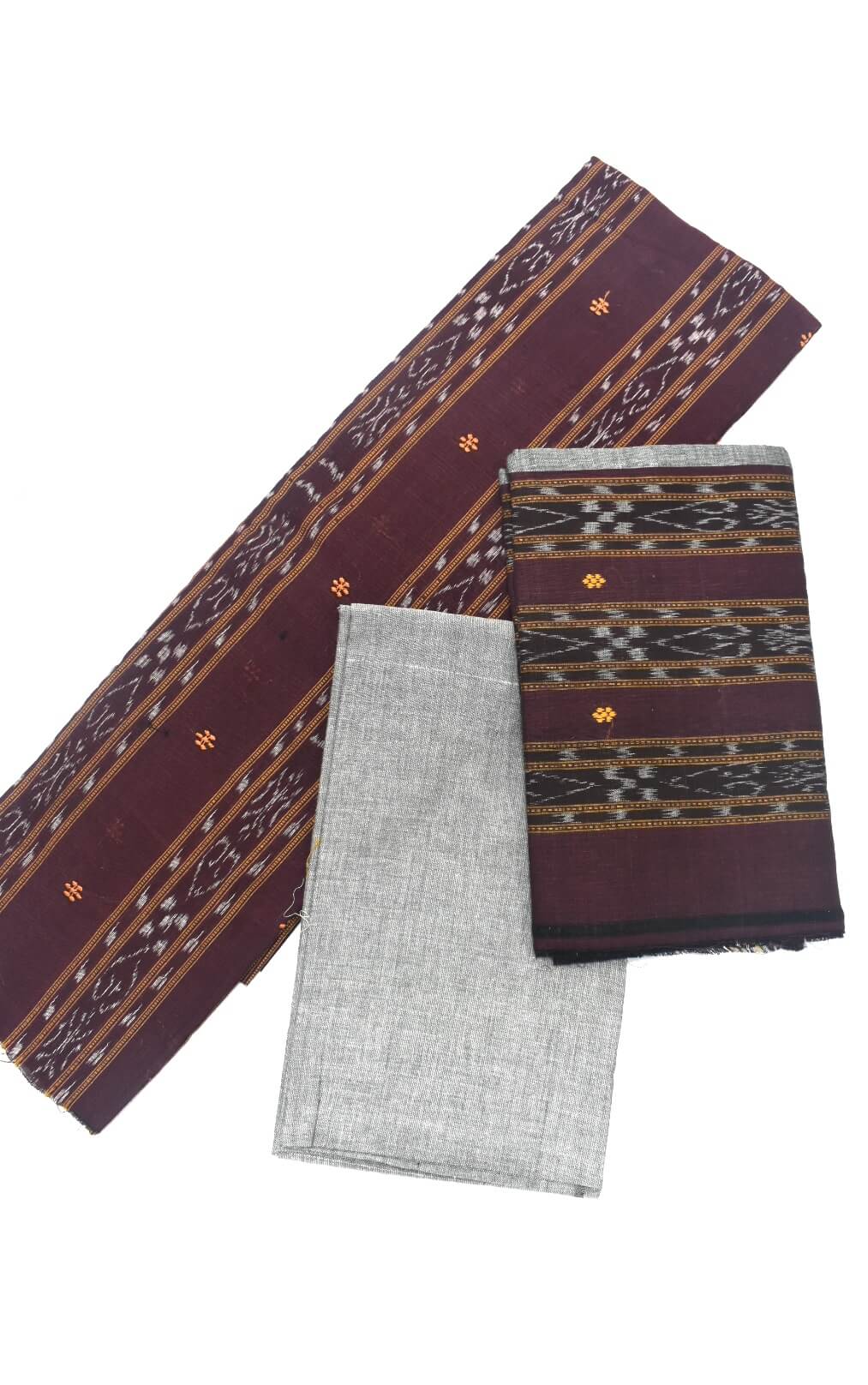 Deepmaroon Colour Sambalpuri Handloom Cotton Bomkai Dress Material