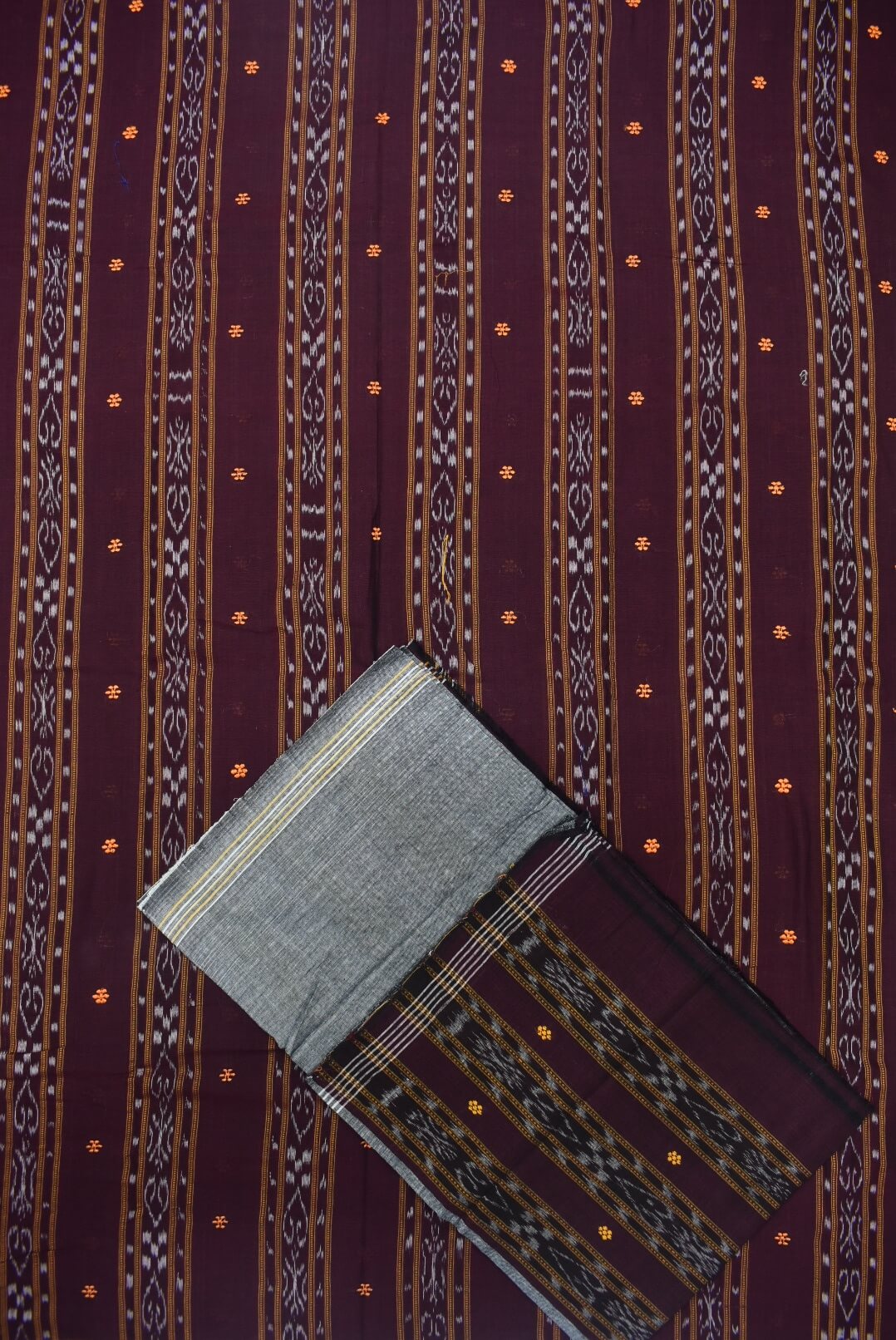 Deepmaroon Colour Sambalpuri Handloom Cotton Bomkai Dress Material - Image 3