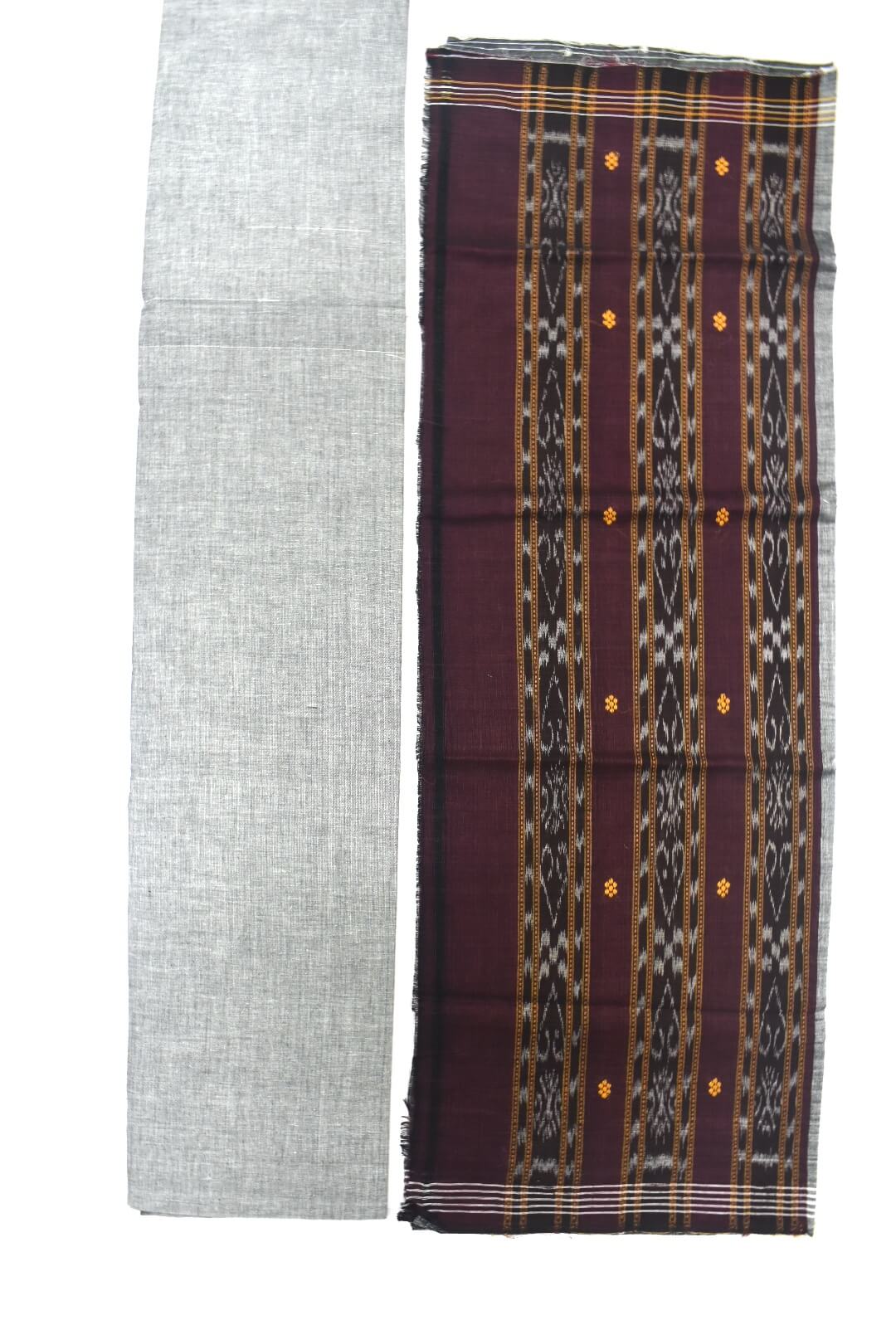 Deepmaroon Colour Sambalpuri Handloom Cotton Bomkai Dress Material - Image 2
