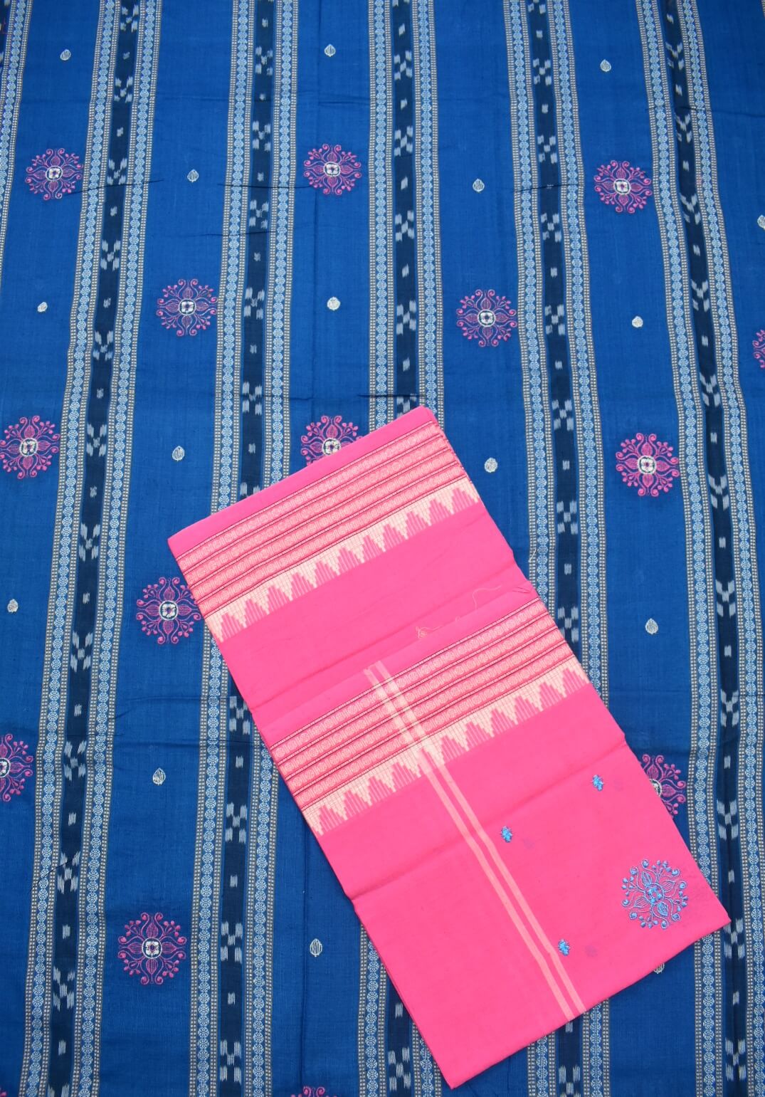 Sky Colour Sambalpuri Handloom Cotton Bomkai Dress Material - Image 3