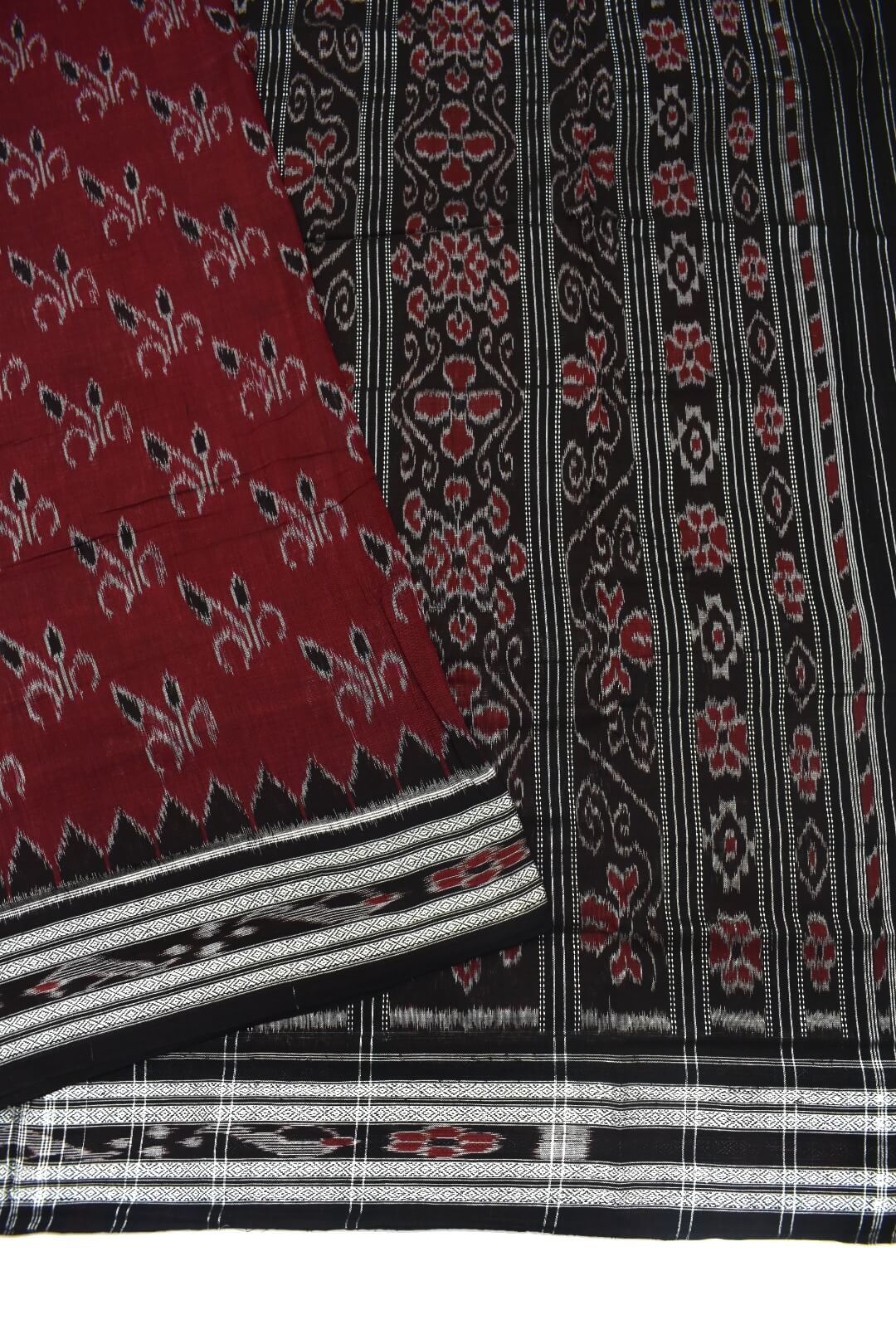 Maroon Colour Sambalpuri Handloom Cotton Saree - Image 3